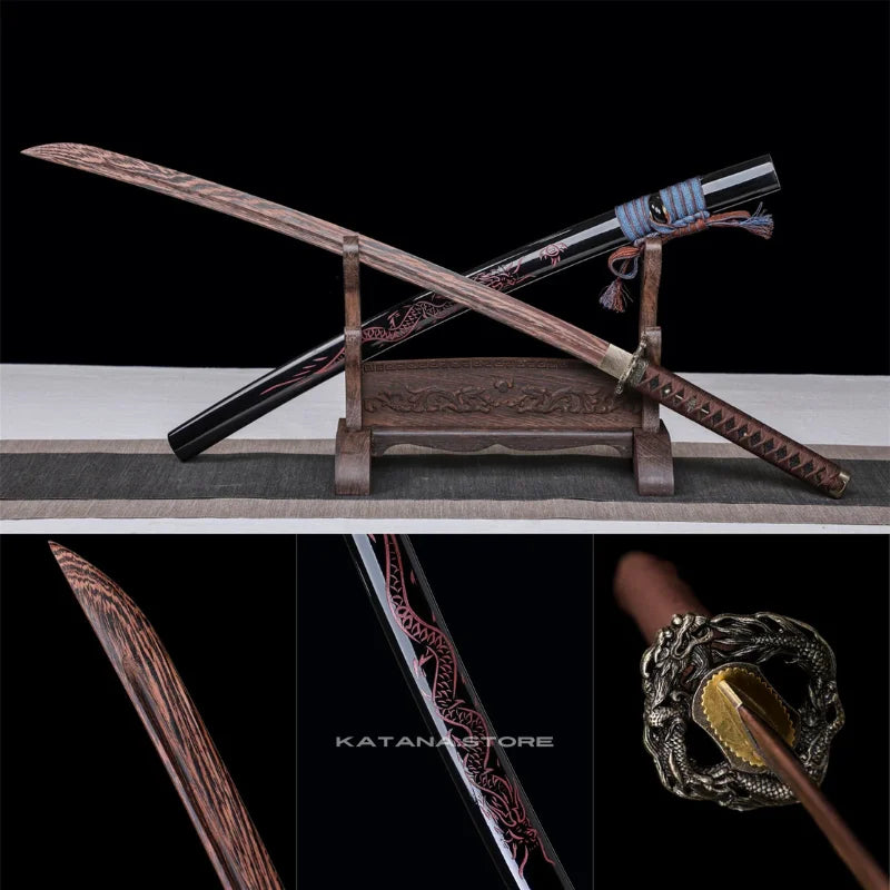 Katana de dragón negro, Katana de madera, espada samurái japonesa, espada  de madera hecha a mano, espada de entrenamiento, hoja de palisandro/hoja de  bambú -  México